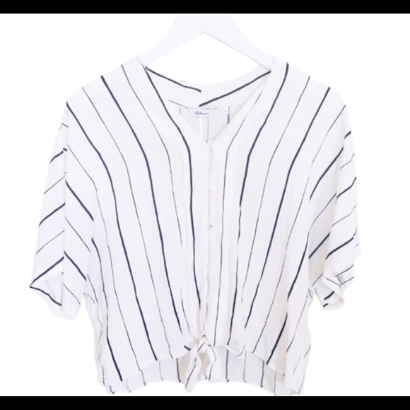 REITMANS Stripe Dolman Tie Front Blouse/Top With Crop Sleeves Ivory Size Small - Picture 5 of 8